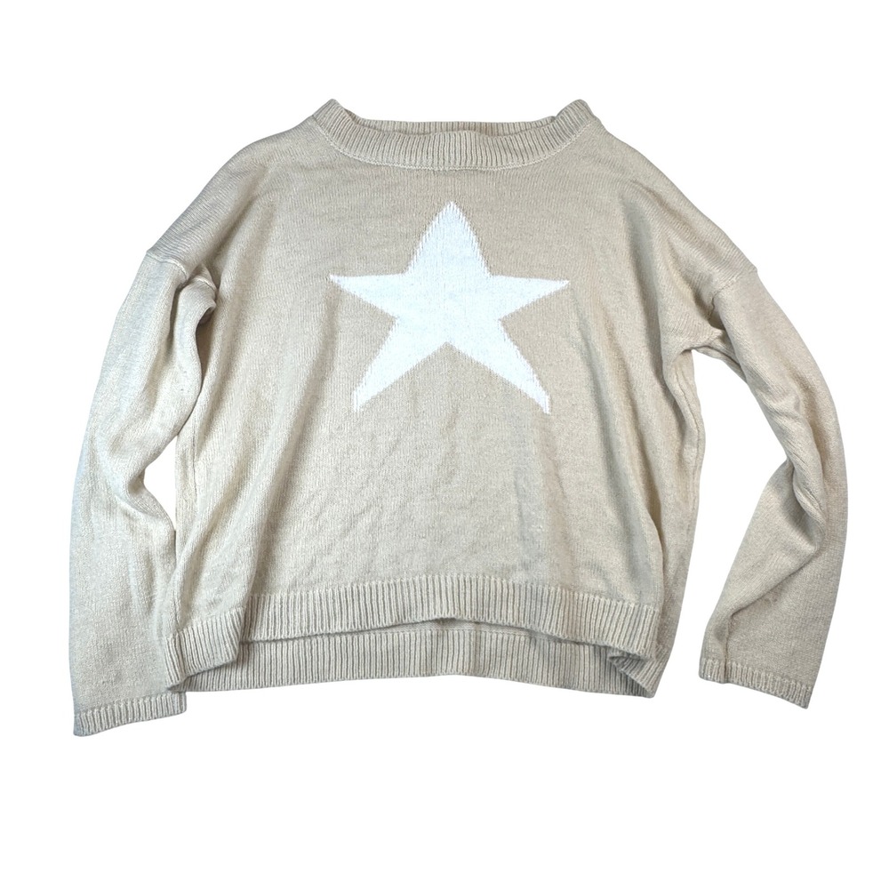 Evelyn Taylor Women's Star Print Crew Neck Sweater Size 1X‎ Pullover Beige